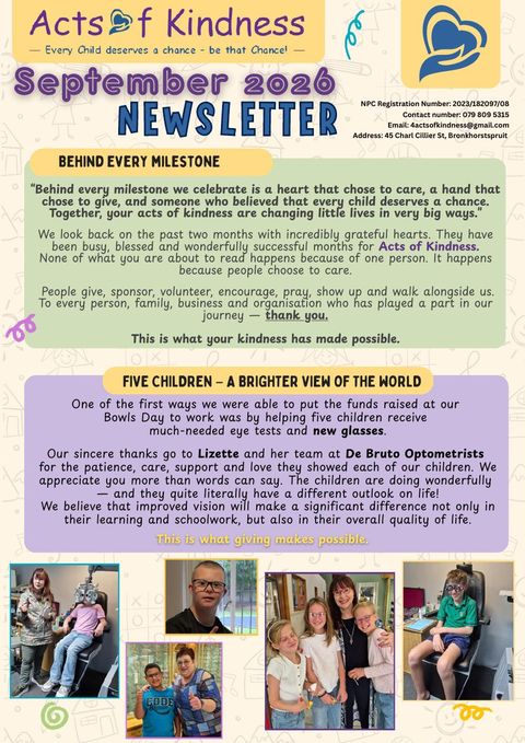 Cover of the Acts of Kindness September 2026 newsletter